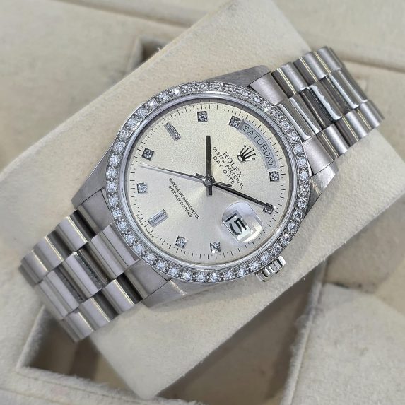 Rolex Day-Date 36 White Gold 18049 Factory Diamonds