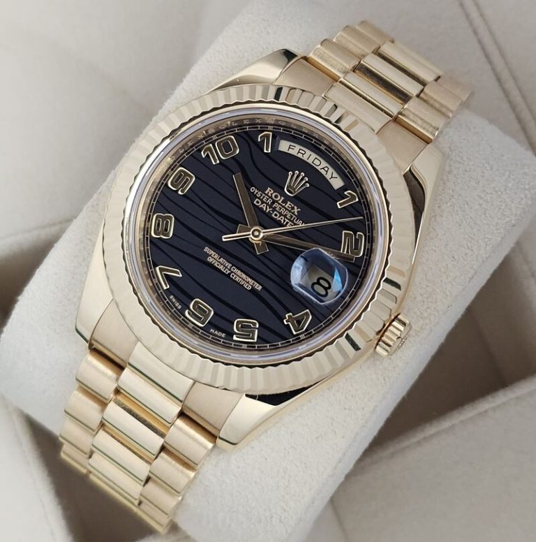 Rolex Day-Date II 41 Black Wave Dial 218238 - Watch Connect
