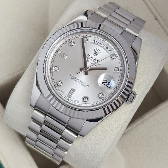 Rolex Day-Date II White Gold 218239 Silver Diamond
