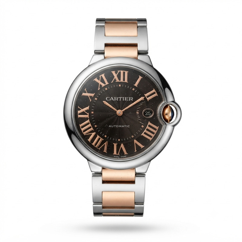 Cartier Ballon Bleu 42 Steel Rose Gold Chocolate Dial 3001